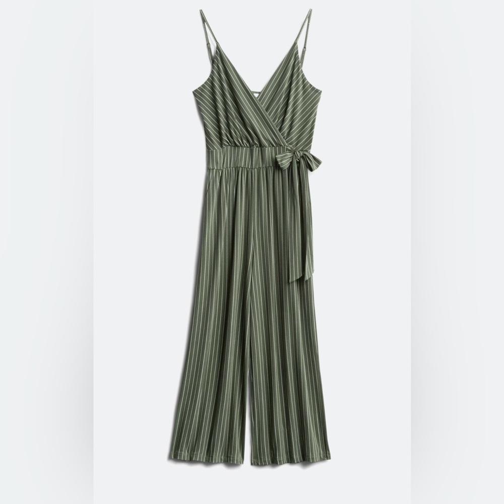 Green Striped Wrap Style Jumpsuit